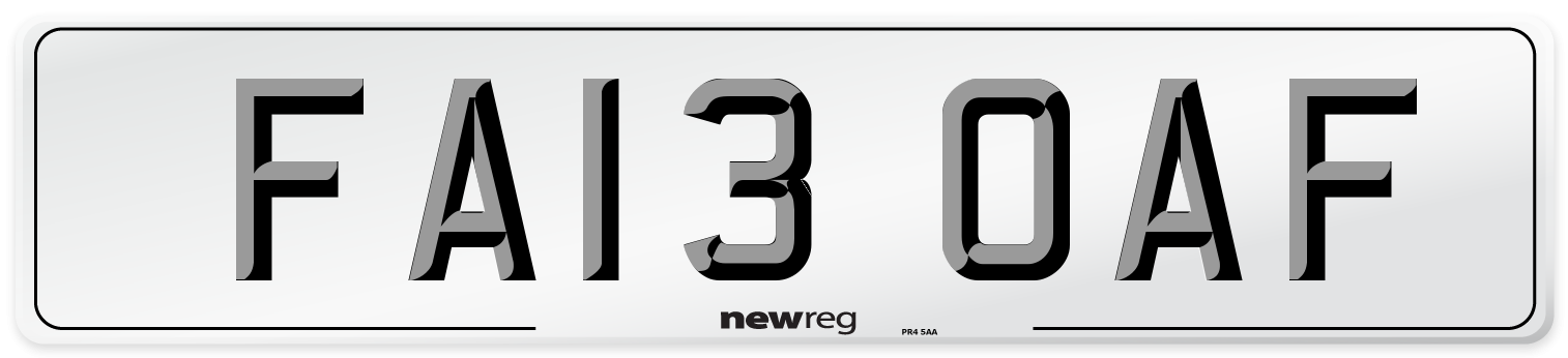 FA13 OAF Number Plate from New Reg